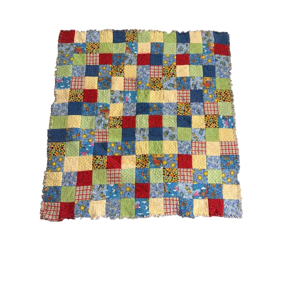 Handmade Baby Crib Colorful Quilt Raw Edge Cottagecore‎ Bright Patchwork Nursery